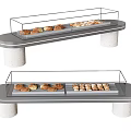 Modern Glass Covered Bread Display Stands With Pastry Items And Pedestal Bases