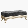 Elegant Black Leather Tufted Ottoman Bench With Gold Carved Legs