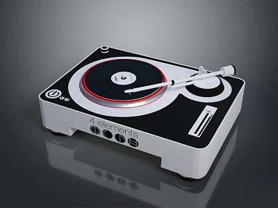 Modern Vinyl Record Player With White Base Black Panel Red Rimmed Turntable And Tonearm 3d model