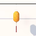 Traditional Yellow Hanging Lantern As Daily Life Item With Red Tassel And White Background