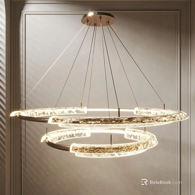 Elegant Modern Circular Glass Chandelier With Illuminated Double Rings Design 3d model 