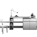 Modern Desk and Chair Simple Desk with Bookshelf Combination 3d model