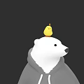 Cute White Polar Bear Wearing Gray Hoodie With Yellow Chick On Head