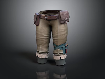 Khaki Cargo Pants With Multiple Pockets Rolled Cuffs And Utility Belt 3d model