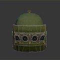 Green Domed Weapon Device Featuring Four Circular Green Components And Rustic Surface