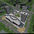Modern Illuminated Commercial Complex Night View With High Rise Buildings And Central Square