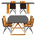 Modern Table and Chair Set With Orange Cushions And Black Geometric Frame Design