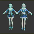 Anime Characters With Pink Hair And Blue White Outfit Front Back Views Decorative Accessories