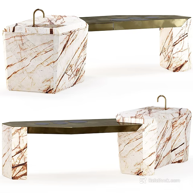 Modern Marble Bar Counter Design With Sleek Surface And Support Structures 3d model