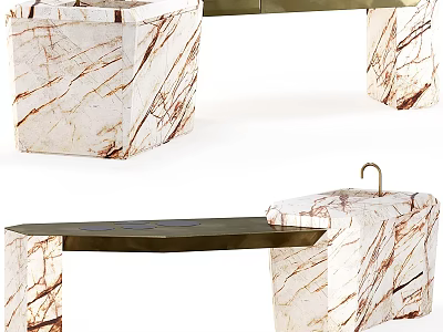 Modern Marble Bar Counter Design With Sleek Surface And Support Structures 3d model