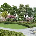 Beautiful Garden Landscape With Lush Flowers Green Lawn Trimmed Shrubs And Outdoor Seating