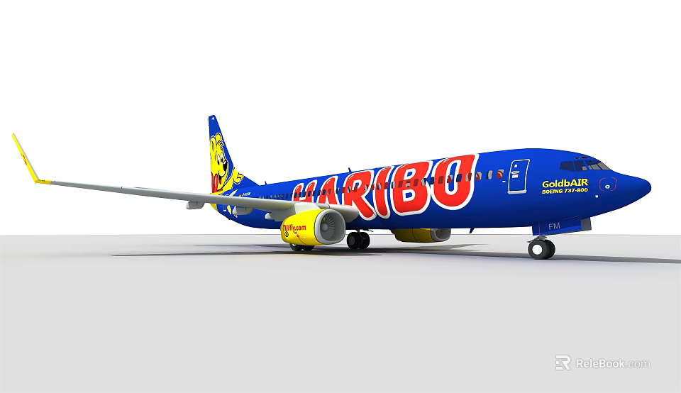 Blue HARIBO Branded Passenger Plane With Yellow Engine And Tail Design 3d model 