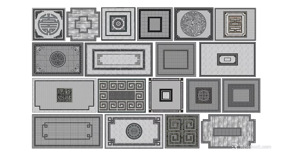 Garden Ornaments With Various Square Rectangular Designs Traditional Patterns And Geometric Motifs For Garden Decoration 3d model 