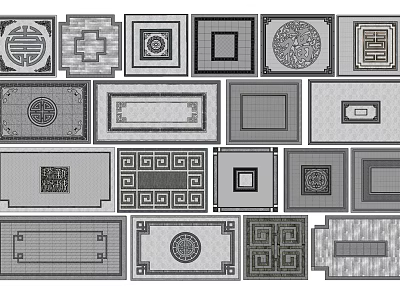 Garden Ornaments With Various Square Rectangular Designs Traditional Patterns And Geometric Motifs For Garden Decoration 3d model