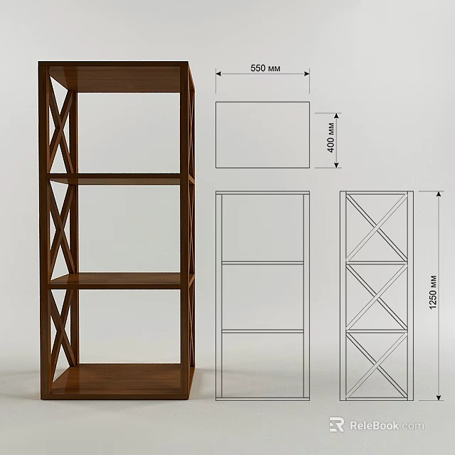 Open Wooden Shelving Unit With Multi Tier Design And Dimensions 550x350x1200mm 3d model 