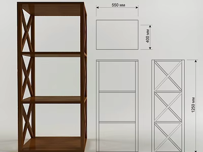 Open Wooden Shelving Unit With Multi Tier Design And Dimensions 550x350x1200mm 3d model