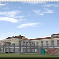 Industrial Factory Building With Red Roof Multi Story Structure Windows Green Lawn And Industrial Facilities