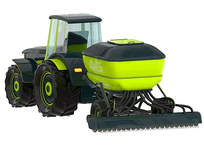 Modern Green and Black Agricultural Tractor with Seeder Attachment for Efficient Sowing 3d model