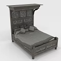 Dark Wooden Double Bed With Carved Headboard And Decorative Footboard