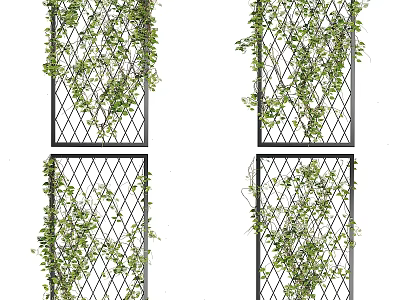 Decorative Ornament Set With Grid Panels And Green Vines For Home Decoration 3d model