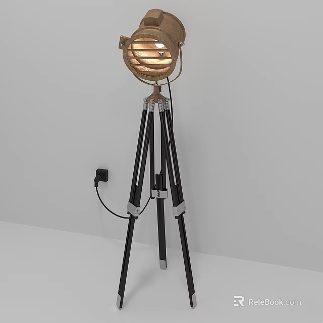 Modern Floor Lamp With Metallic Shade And Black Tripod Stand Design 3d model 