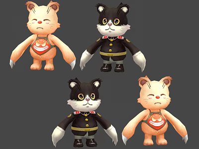 Cartoon Cat Game Movie Characters With Different Costumes And Expressions 3d model