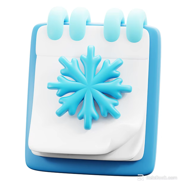 Blue Calendar Shaped Ornament Decor Set With Cute Winter Snowflake Decoration 3d model 