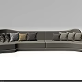 Modern Light Gray Sectional Sofa With Multiple Neutral Cushions And Curved Design 3d model