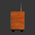 Vintage Radio Speaker With Brown Leather Exterior Metal Trim Grille Knobs And Antenna