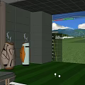 Indoor Golf Simulator with Green Turf TaylorMade Equipment for Sports Fitness Practice