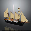 Vintage Sailing Ship Model With Multiple Sails Yellow Chimney And Black Hull 3d model