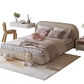 Cozy Children's Bed With Rounded Headboard Soft Bedding Plush Toys Side Table And Carpet