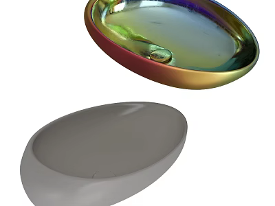 Two Modern Oval Countertop Washbasins With Iridescent And Gray Finishes 3d model