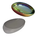 Two Modern Oval Countertop Washbasins With Iridescent And Gray Finishes