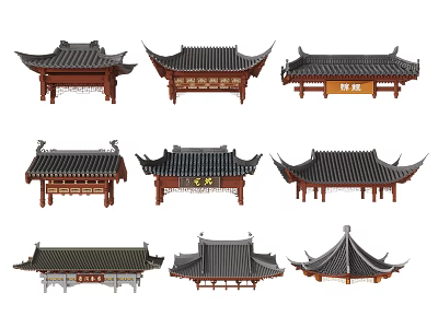 Traditional Chinese Architectural Roof Styles With Various Eaves And Tile Designs 3d model