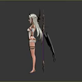 Elegant Fantasy Angel Character With Outstretched White Wings And Golden Ornate Staff
