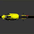 Futuristic Yellow Motorcycle With Blue Windshield Orange Rims And Sleek Modern Design
