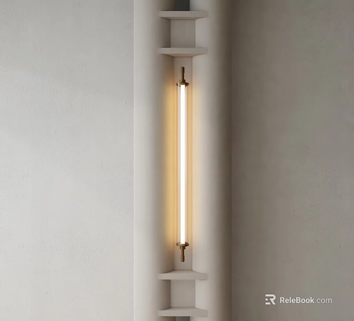 Modern Minimalist Wall Light With Long Tube And Metal Frame On White Wall 3d model 
