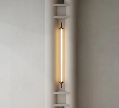Modern Minimalist Wall Light With Long Tube And Metal Frame On White Wall 3d model