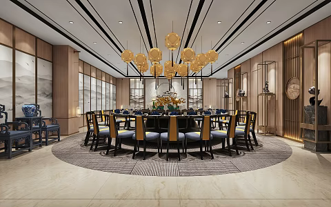 Chinese Room Restaurant Large Room 3d model