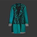 Turquoise Long Coat with Black Inner Top Minimalist Design Lapel Collar and Pockets