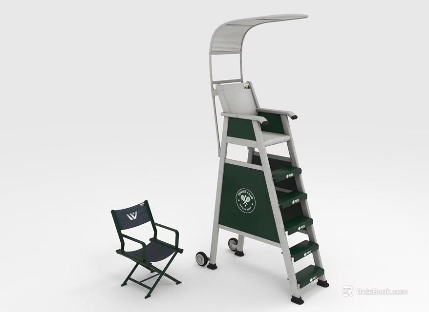 Outdoor Chairs Featuring Folding Chair And Elevated Canopy Seat With Steps Wheels And Logo 3d model 