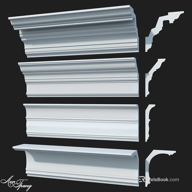 White Decorative Architectural Components With Various Moulding Design Styles 3d model 