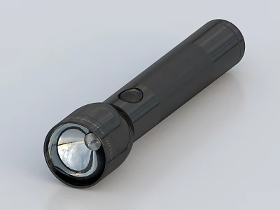 Sleek Black Flashlight With Smooth Surface Switch And LED Light Head 3d model