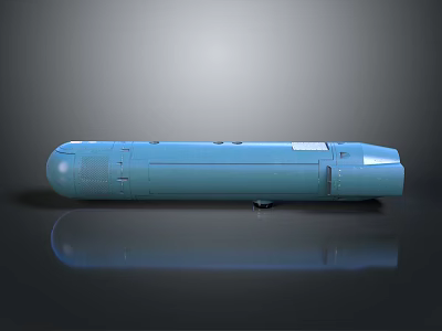 Long Blue Cylindrical Device With Detailed Surface And Smooth Black Base 3d model