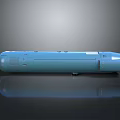 Long Blue Cylindrical Device With Detailed Surface And Smooth Black Base