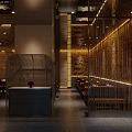 Elegant Modern Restaurant Interior With Wooden Decor Ambient Lighting And Seating Area