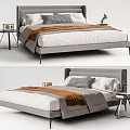 Modern Gray Double Bed With White Bedding Brown Blanket And Nightstand 3d model