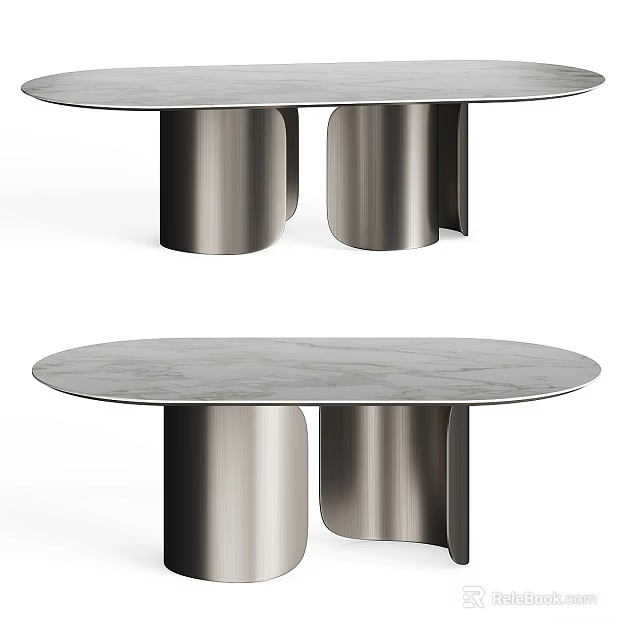 Modern Round Dining Table With Sleek Marble Top And Metallic Legs Design 3d model 