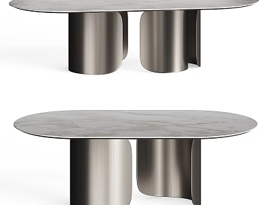 Modern Round Dining Table With Sleek Marble Top And Metallic Legs Design 3d model